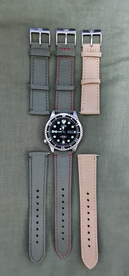 NDC 2 piece water resistant Cordura leather lined straps with quick release spring bars - NDC Straps