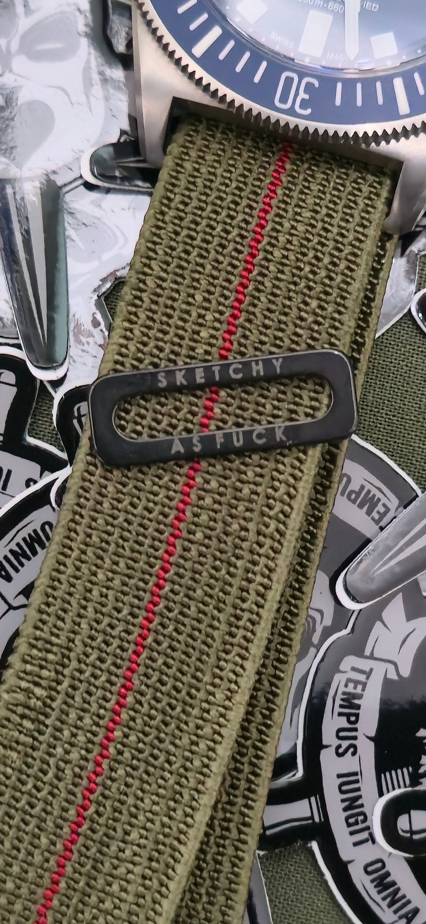 NDC® X Sketchy Boyz Watch Club™ khaki and red stripe strap - NDC Straps