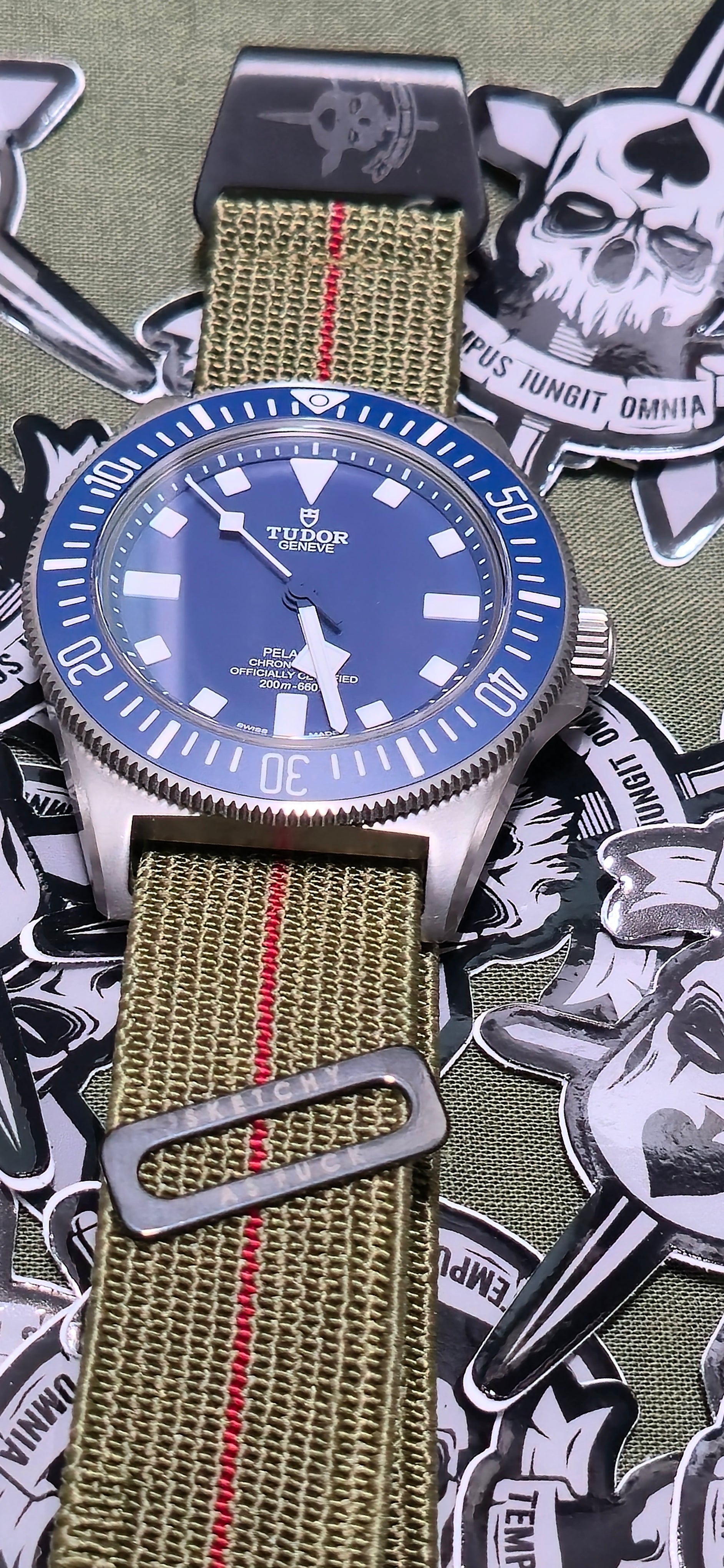 NDC® X Sketchy Boyz Watch Club™ khaki and red stripe strap - NDC Straps