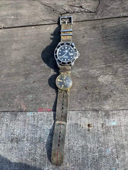 NDC Slim Luxury Nylon Strap – Army Green / Red Stripe.